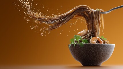 Delicious soba noodles tossed with shrimp and herbs.