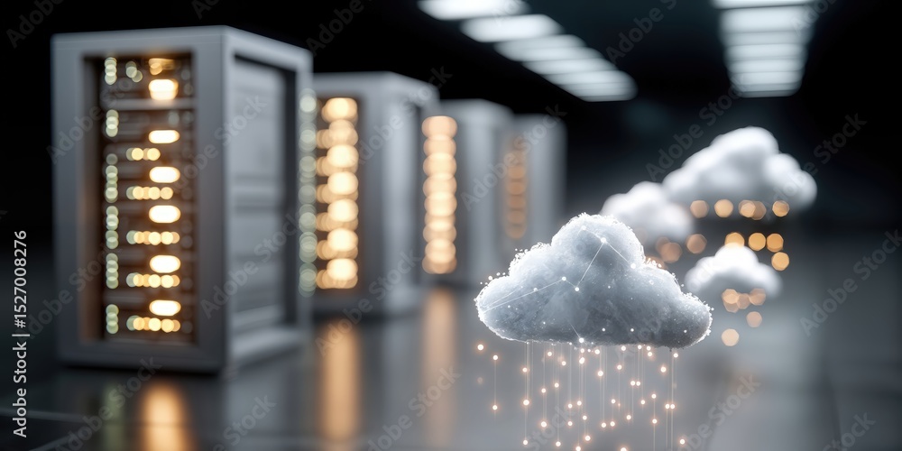 Aufkleber Cloud Computing Data Center With Servers and Digital Clouds, Illustrating Technology Infrastructure and Innovation in the Modern Era : Generative AI