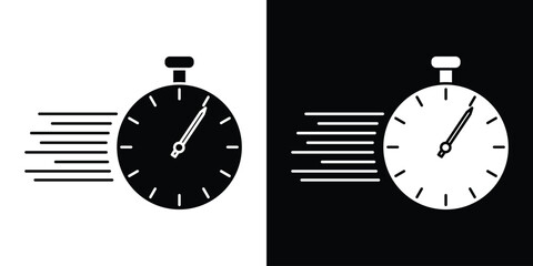 Fast processing icon in flat version on black and white background