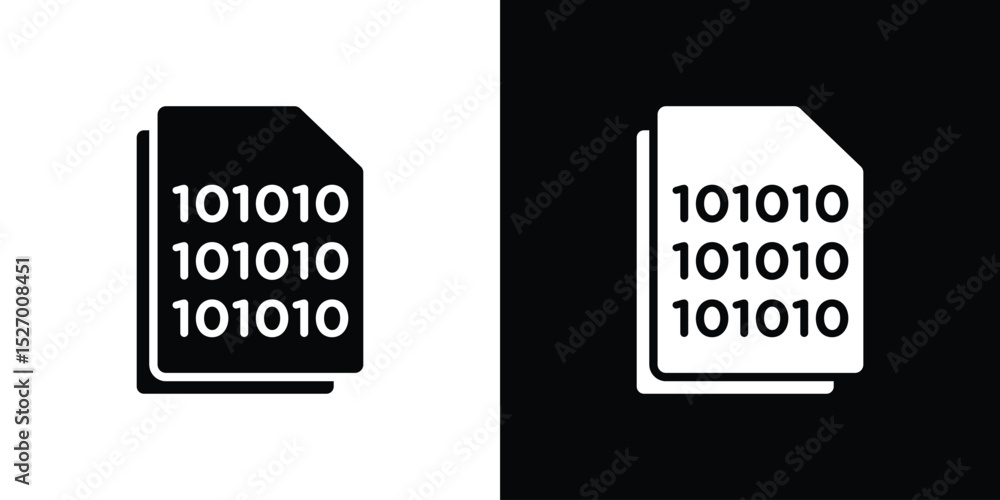 Poster file binary icon in flat version on black and white background