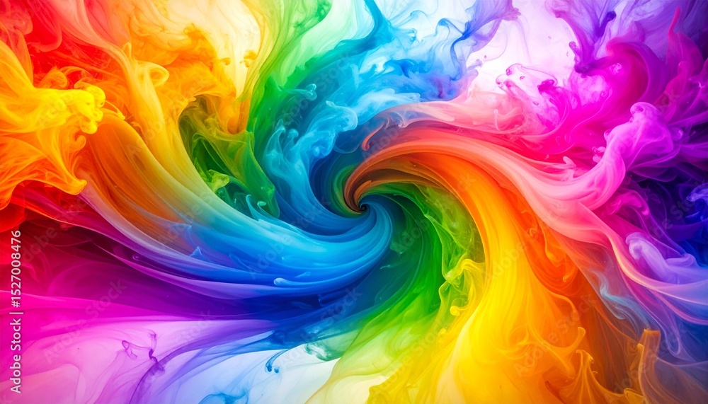 Poster horizontal flow of saturated color plumes creates a vivid abstract rainbow tunnel with soft-edged sm