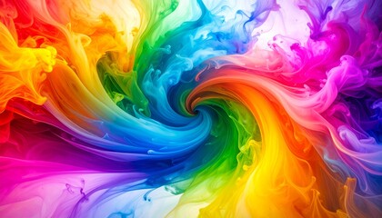 Horizontal flow of saturated color plumes creates a vivid abstract rainbow tunnel with soft-edged smoke textures