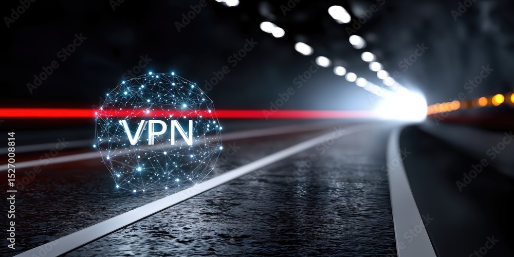 Aufkleber Glowing Vpn Network Sphere in Tunnel, Representing Cyber Security and Data Protection for Business Solutions and Online Privacy : Generative AI