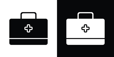 First aid icon in flat version on black and white background