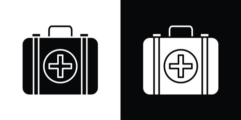 First aid kit icon in flat version on black and white background