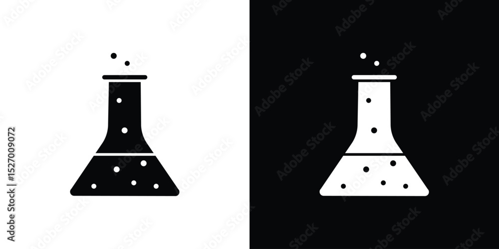 Poster flask icon in flat version on black and white background