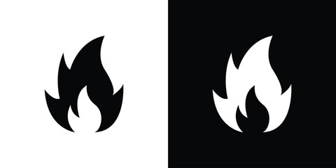 Flame icon in flat version on black and white background