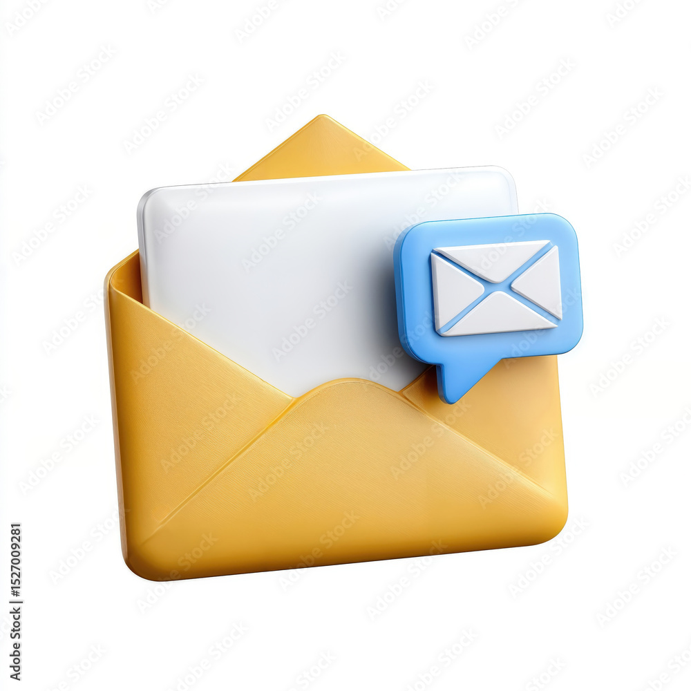 Poster Open Yellow Envelope with New Email Notification, Symbolizing Digital Communication and Information Access for Business Marketing Campaigns : Generative AI