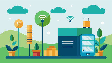 A smart storage facility uses AIpowered sensors to monitor temperature humidity and air quality ensuring optimal conditions for storing crops and reducing spoilage.. Vector illustration