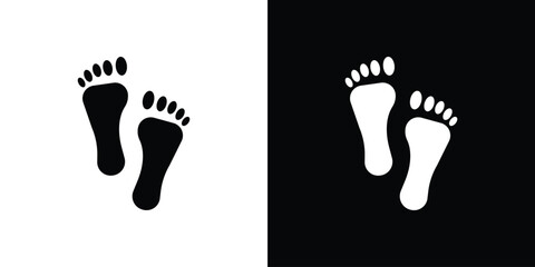 Footprint icon in flat version on black and white background