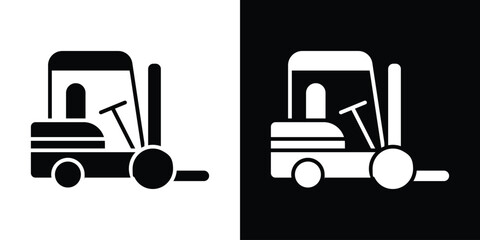 Forklift icon in flat version on black and white background
