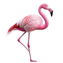 A pink flamingo standing on its right leg
