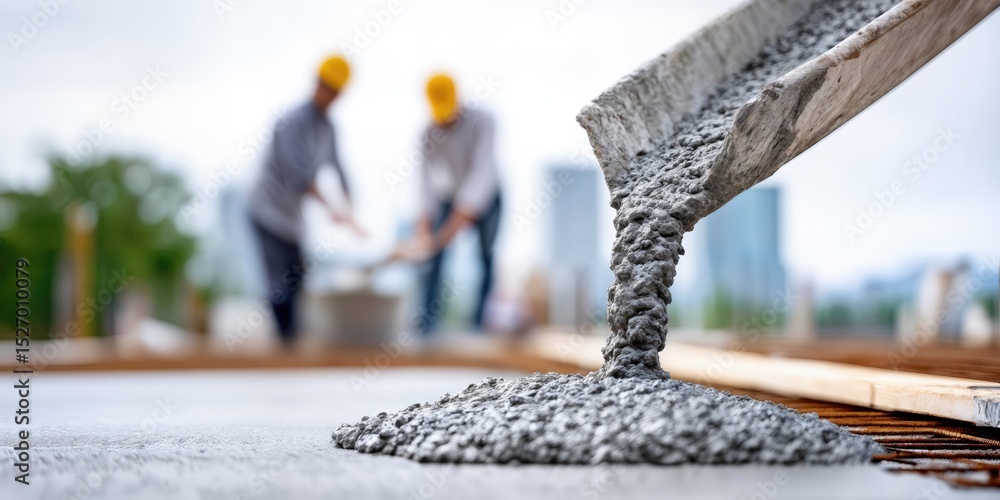 Aufkleber Concrete Pouring on Construction Site With Workers in Background, Showcasing Infrastructure Development and Teamwork in Civil Engineering Projects : Generative AI