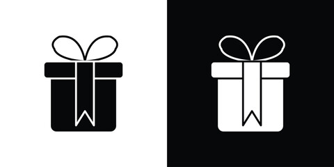 Gift icon in flat version on black and white background