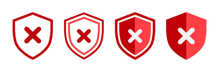 Fototapeta premium Security shield icons with cross symbol red vector antivirus alert badges set.