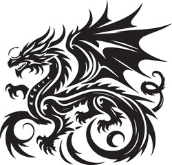 Fototapeta premium Stylized black vector dragon in flight.