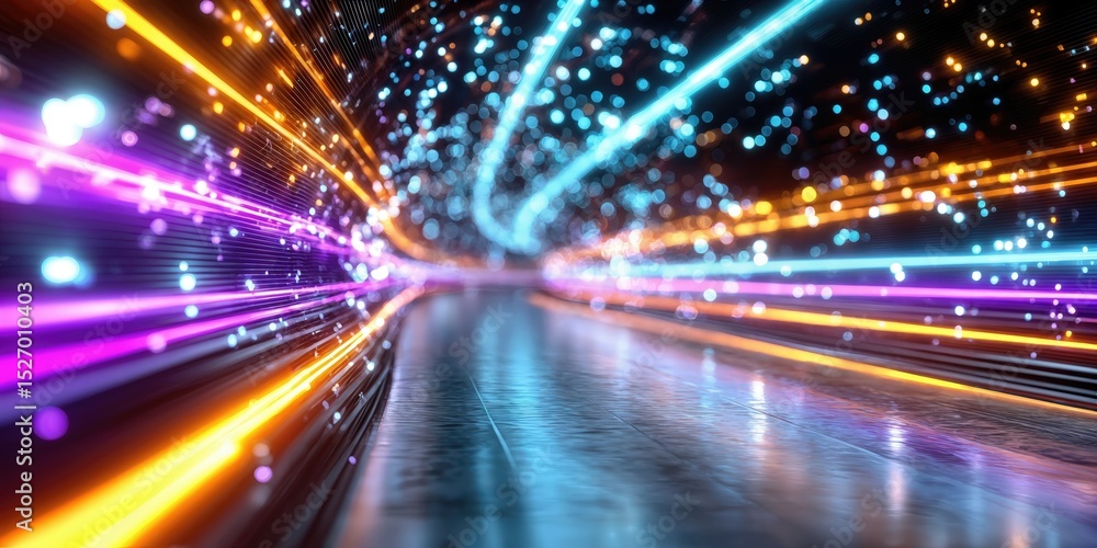 Aufkleber Abstract Tunnel of Light Streaks and Bokeh, Representing Digital Transformation and Technological Advancement, Ideal for Innovation and Future Concepts : Generative AI