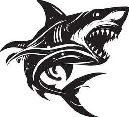 Naklejka premium Abstract black vector shark with sharp teeth.