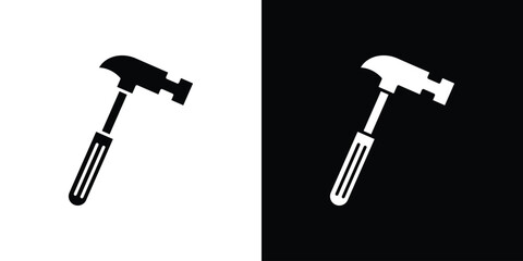 Hammer icon in flat version on black and white background