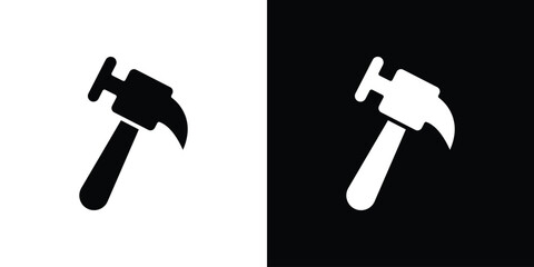 Hammer icon in flat version on black and white background