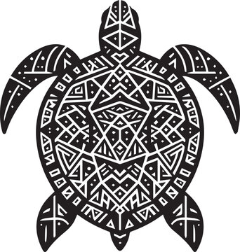 Black vector turtle with geometric shell pattern.