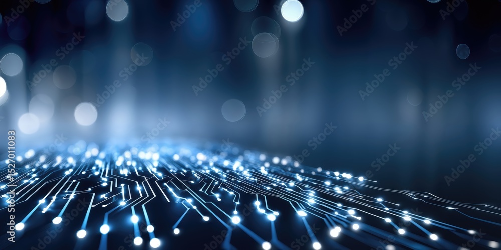 Aufkleber Glowing Circuit Board With Bokeh Lights, Representing Digital Transformation and Technological Advancement in the World of Information Technology : Generative AI