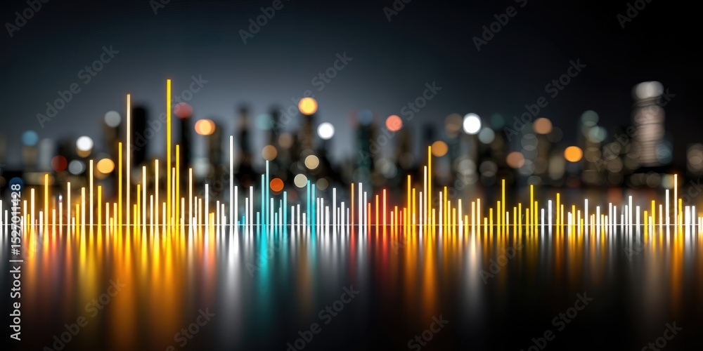 Poster Abstract Glowing Data Visualization With Cityscape Bokeh, Symbolizing Digital Transformation and Technological Innovation in Urban Planning : Generative AI