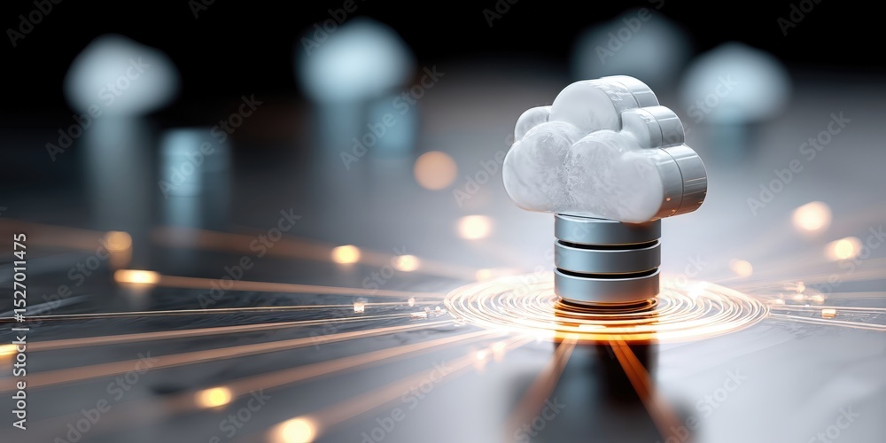 Poster Cloud Computing Concept With Data Storage and Glowing Connections, Representing Digital Transformation and Technology Solutions for Business : Generative AI