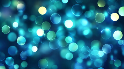 An abstract digital illustration featuring blue and green holiday lights with motion blur effects. 