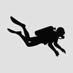 Diver swimming underwater black and white Silhouette Vector