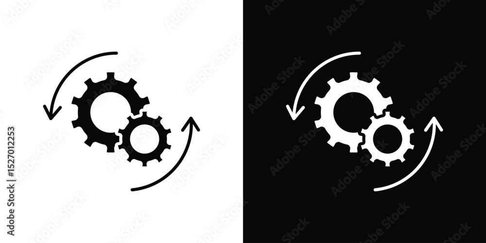 Poster implementation icon in flat version on black and white background