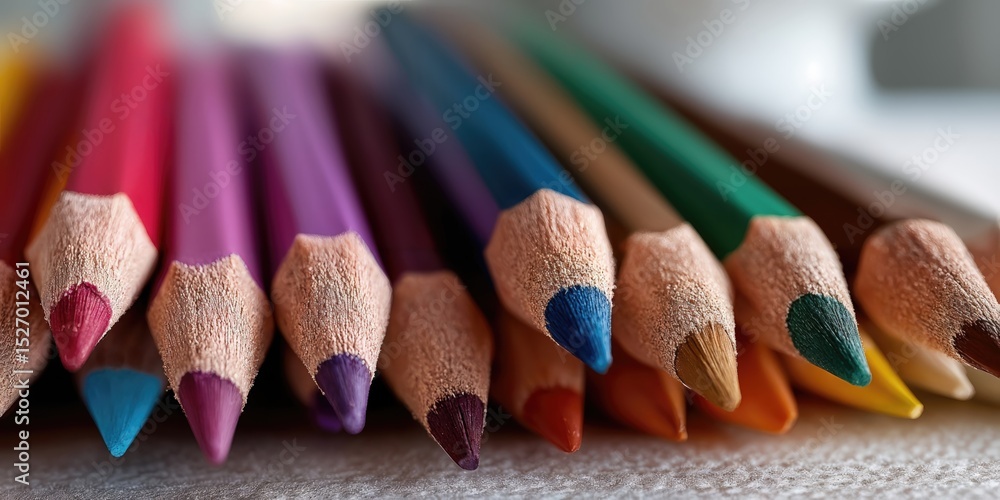 Aufkleber close-up of colorful pencils in a row, representing creativity and educational resources for student