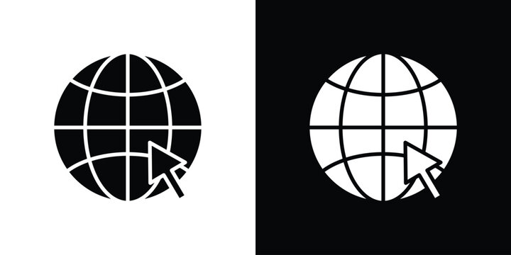 Internet icon in flat version on black and white background