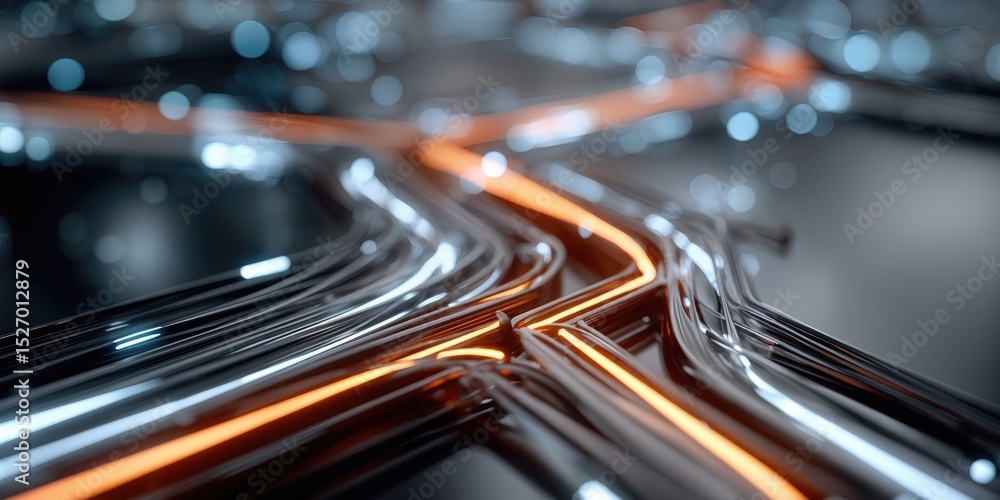 Poster abstract network cables glowing with orange and blue light, illustrating connectivity and technology