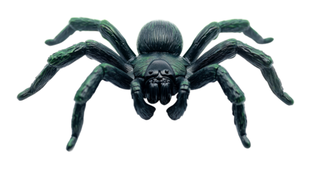 Spooky action figure spider home decor toy indoor setting close-up perspective cut out on transparent background