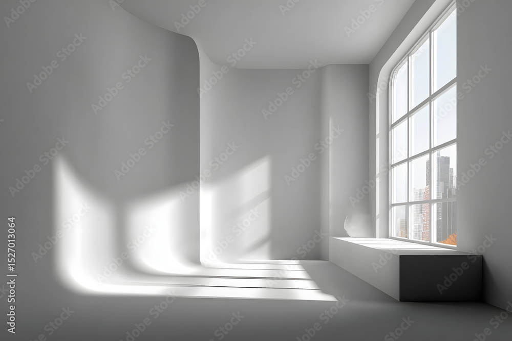 Poster abstract white studio background for product presentation. empty room with shadows of window. displa