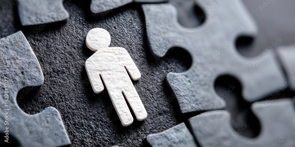 Poster white human figure on gray puzzle pieces, symbolizing teamwork and human resources recruitment solut