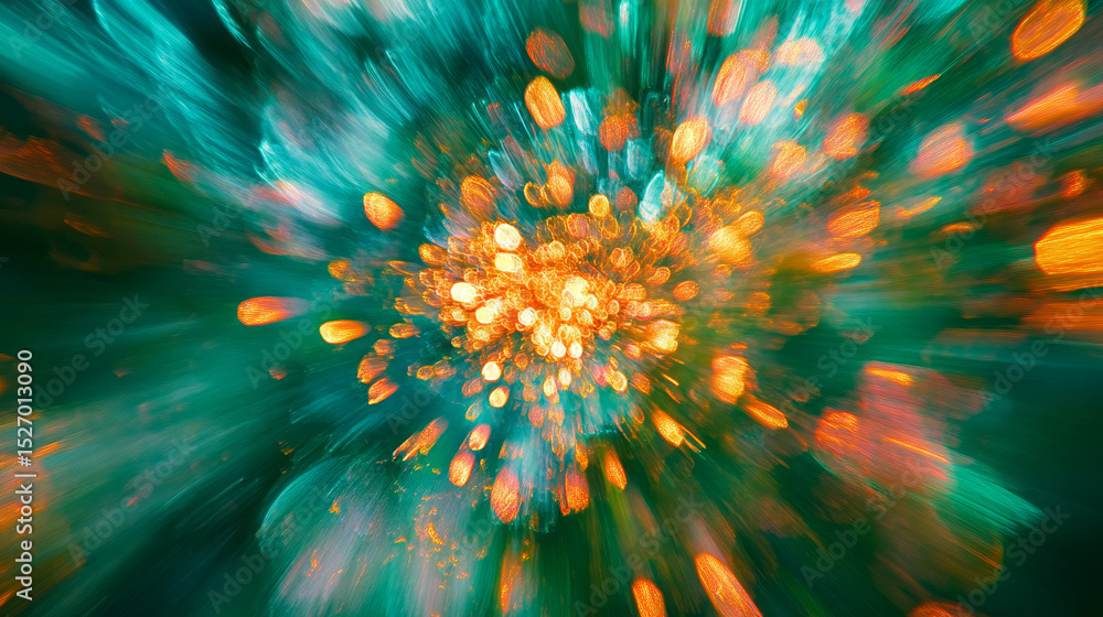 Aufkleber an abstract green background featuring holiday lights captured with motion blur, creating a festive 
