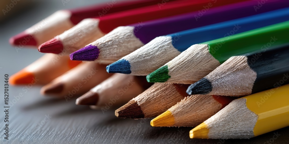 Aufkleber close-up of vivid colored pencils in a row, representing creativity and artistic expression in educa