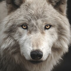 Obraz premium A majestic wolf's intense gaze. The wolf's piercing eyes lock onto the viewer.