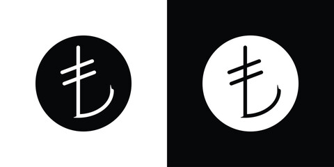 Lira sign icon in flat version on black and white background