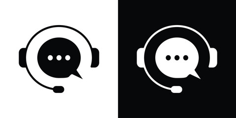 Live chat icon in flat version on black and white background