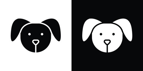 Little puppy icon in flat version on black and white background