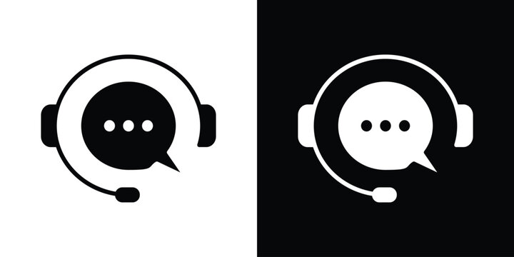 Live chat icon in flat version on black and white background