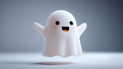 Fototapeta premium Cute happy ghost cartoon character isolated on white background