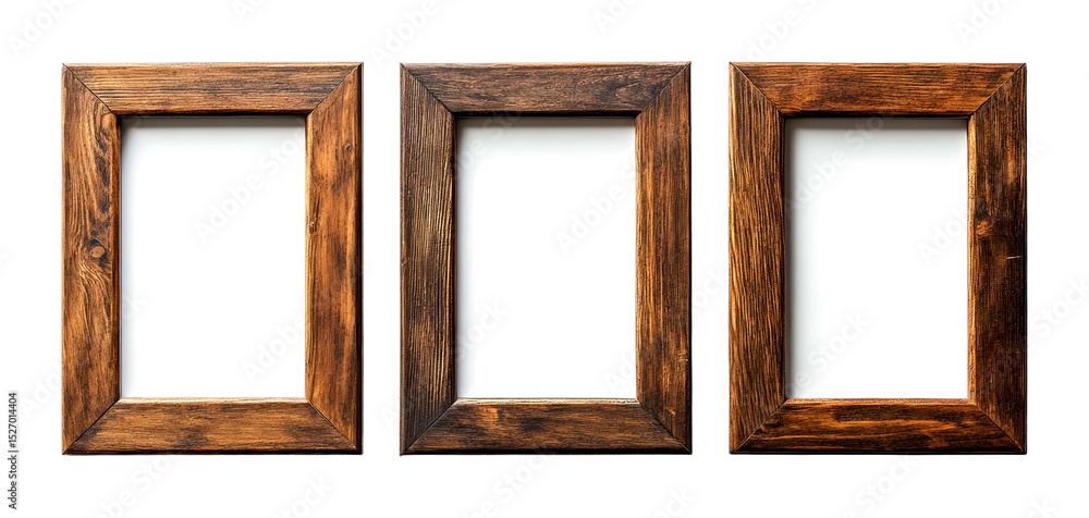 Wall mural artistic wooden frames display studio setting natural light close-up view isolated on transparent ba