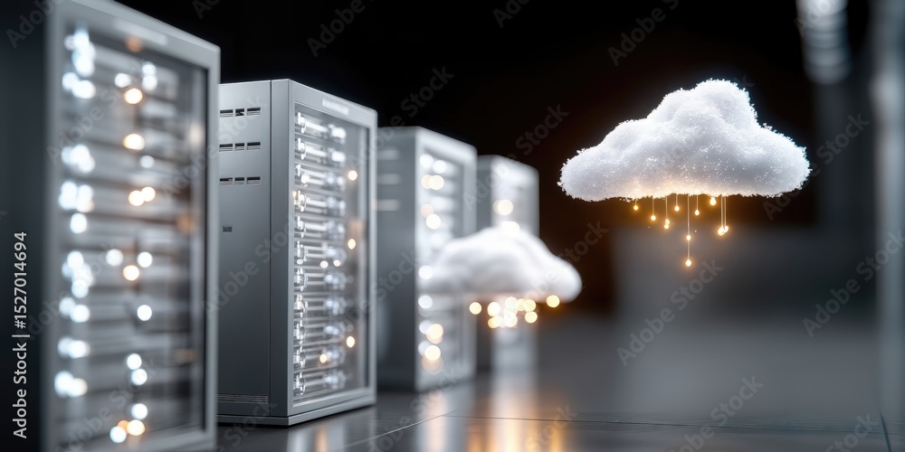 Leinwandbilder Cloud Computing Data Servers With Glowing Lights, Illustrating Digital Transformation and Technology Infrastructure Solutions for Business : Generative AI