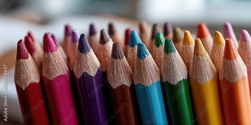 Poster close-up of colorful pencils, symbolizing creativity and artistic expression for educational resourc