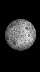 3D Render of Full Moon on Black Background – Centered Composition for Astronomy, Science, or Space Design
