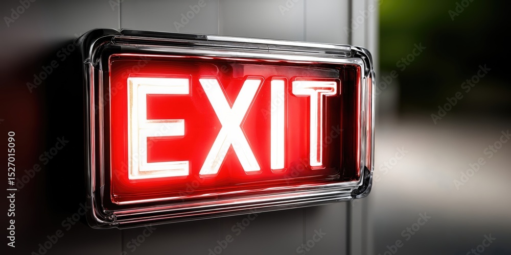 Aufkleber illuminated red exit sign on wall, symbolizing emergency preparedness and safety regulations in work
